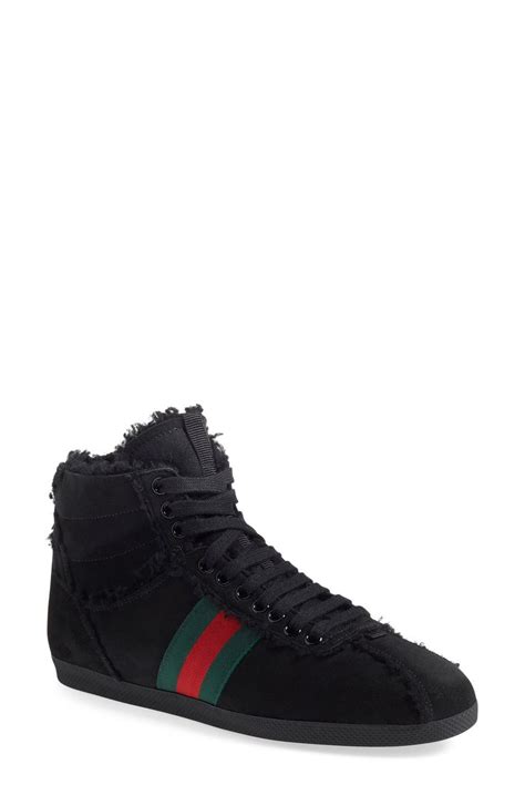 Gucci Women's Black Bambi Genuine Shearling High Top 